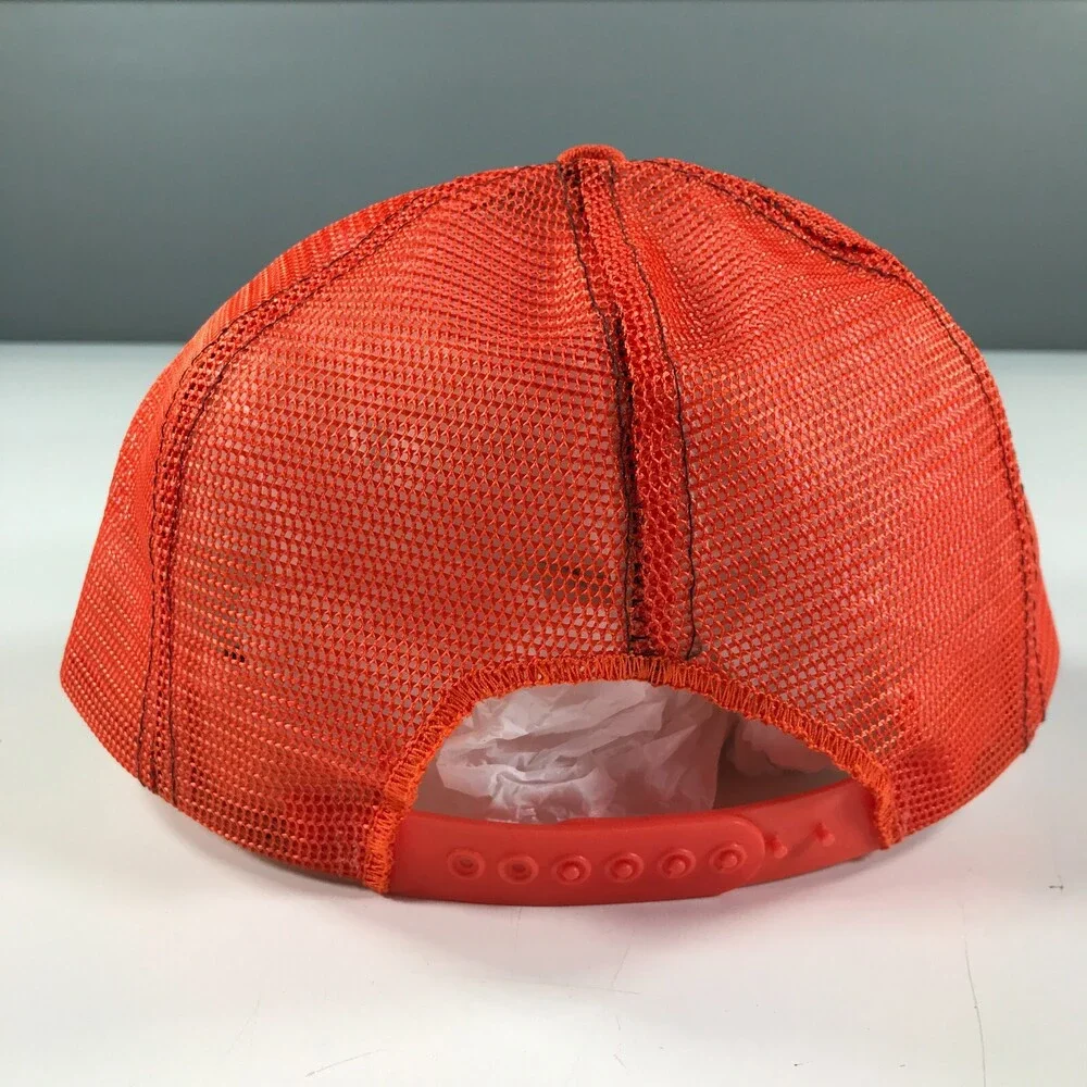 Vintage New Era Trucker Hat Boys Youth Size Orange Brim Brown Front Mesh Back